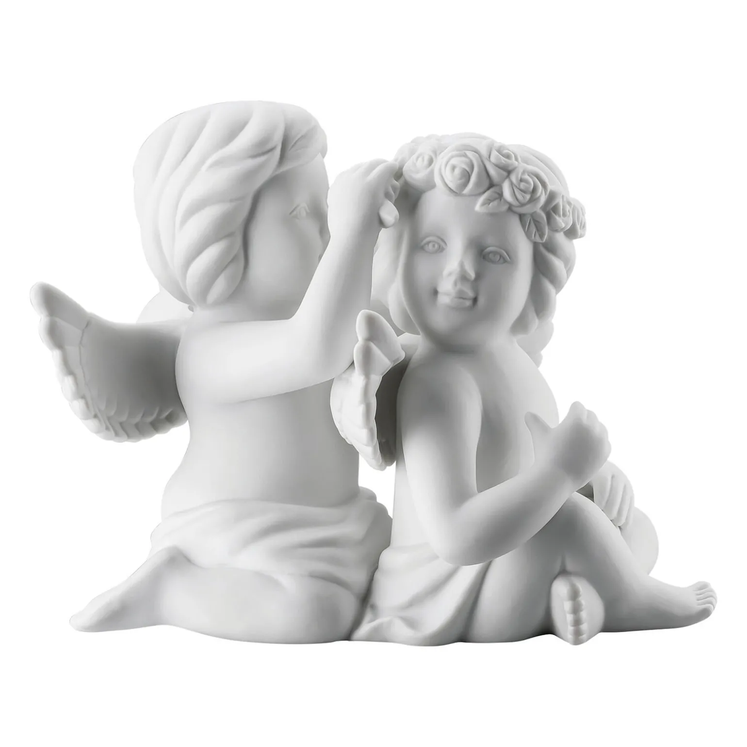 Engelpaar mit Blumenkranz